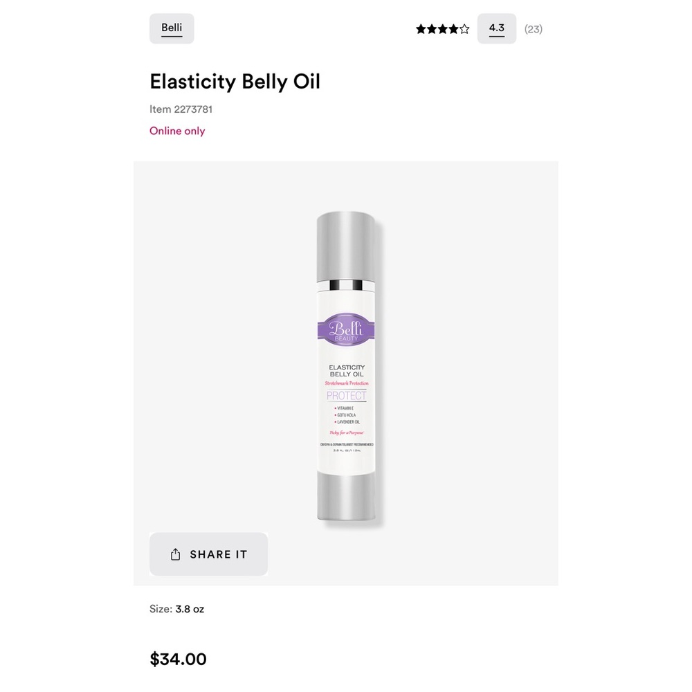 Belli Elasticity Belly Oil NIB - quantity 2
